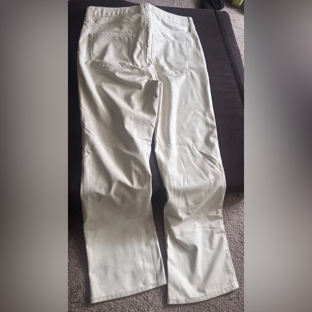 American Eagle Faux Leather Crop Pants Size 10 Long Cream Beige Stretch